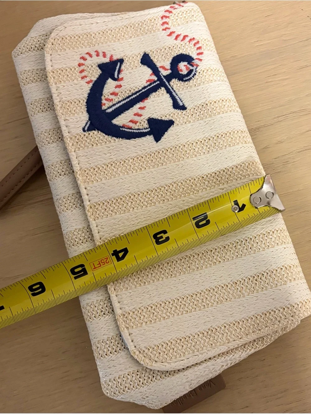 Vera Bradley Cream Striped Wristlet with Navy Anchor